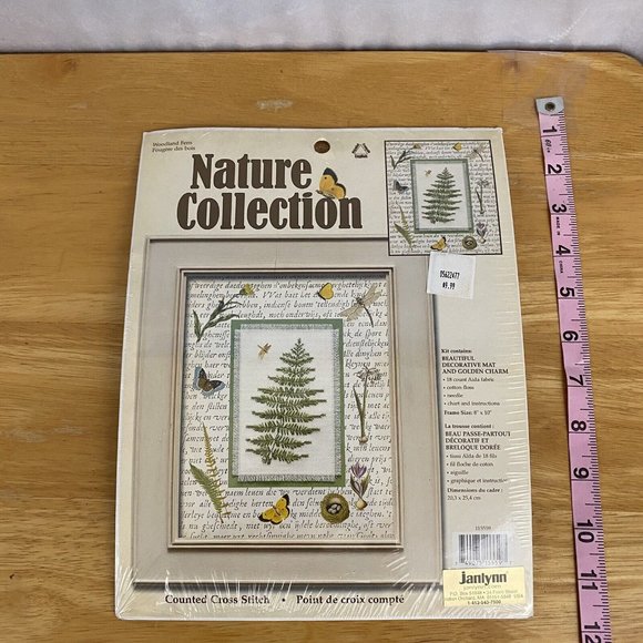 2002 Janlynn WOODLAND FERN Cross Stitch Kit #1155-59 Gold Charm 8x10 - Picture 1 of 6